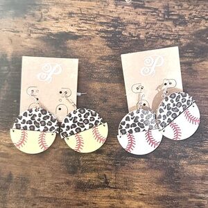 Plunder Leopard & Baseball Half-Moon Dangle Earrings
